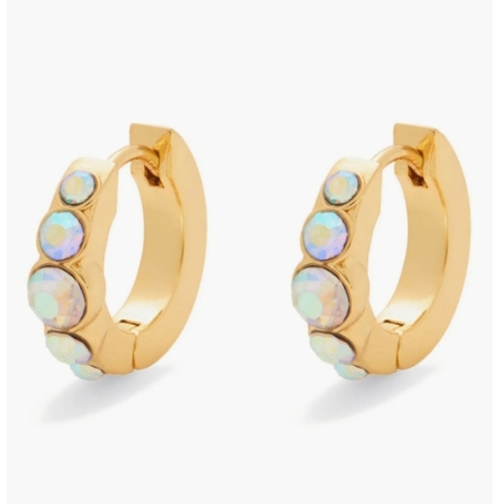 Kurt Geiger Gold-Tone Huggie Hoop Earrings In Crystal, NWT